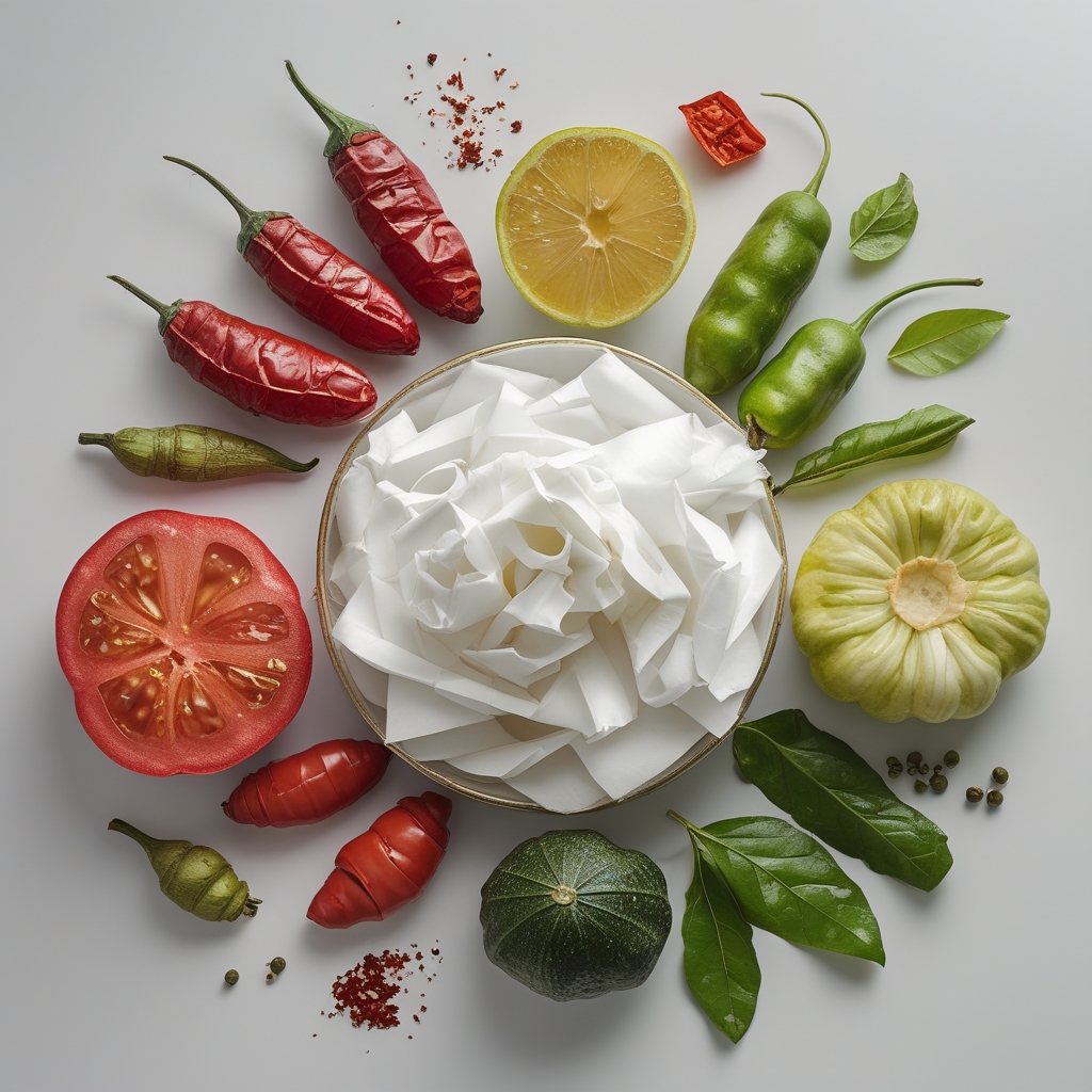 Berbagai buah dan sayuran berwarna cerah kaya antioksidan termasuk tomat merah, paprika oranye, dan delima terbuka menampilkan bijinya, di atas latar hijau segar